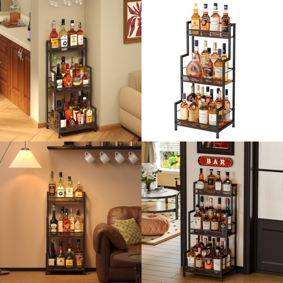 Home Bar Shelves - Trapezoid Liquor Stand, 3 Tier Liquor