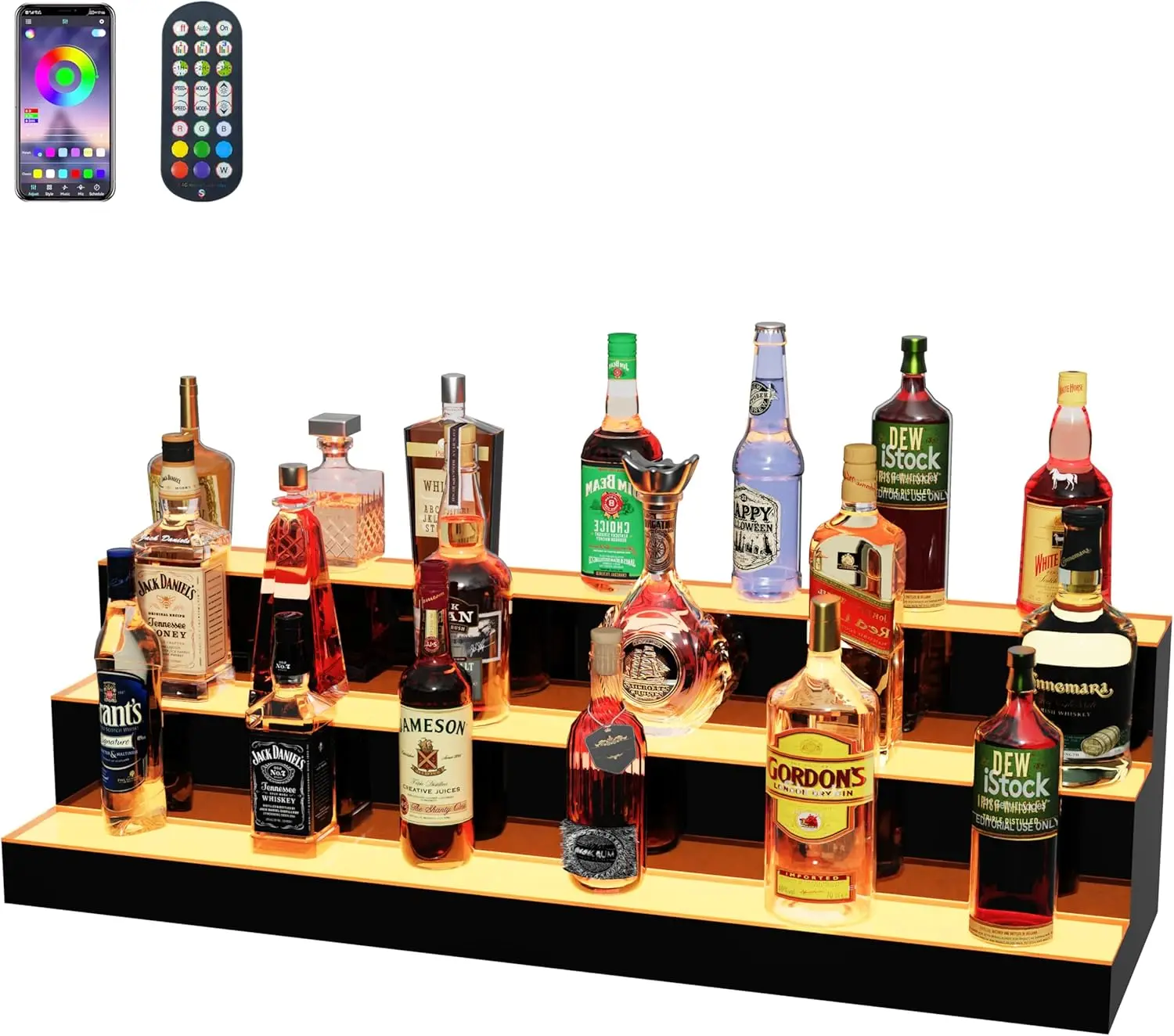 Home Bar Shelves - 40 Inch 3 Tier Lighted Liquor