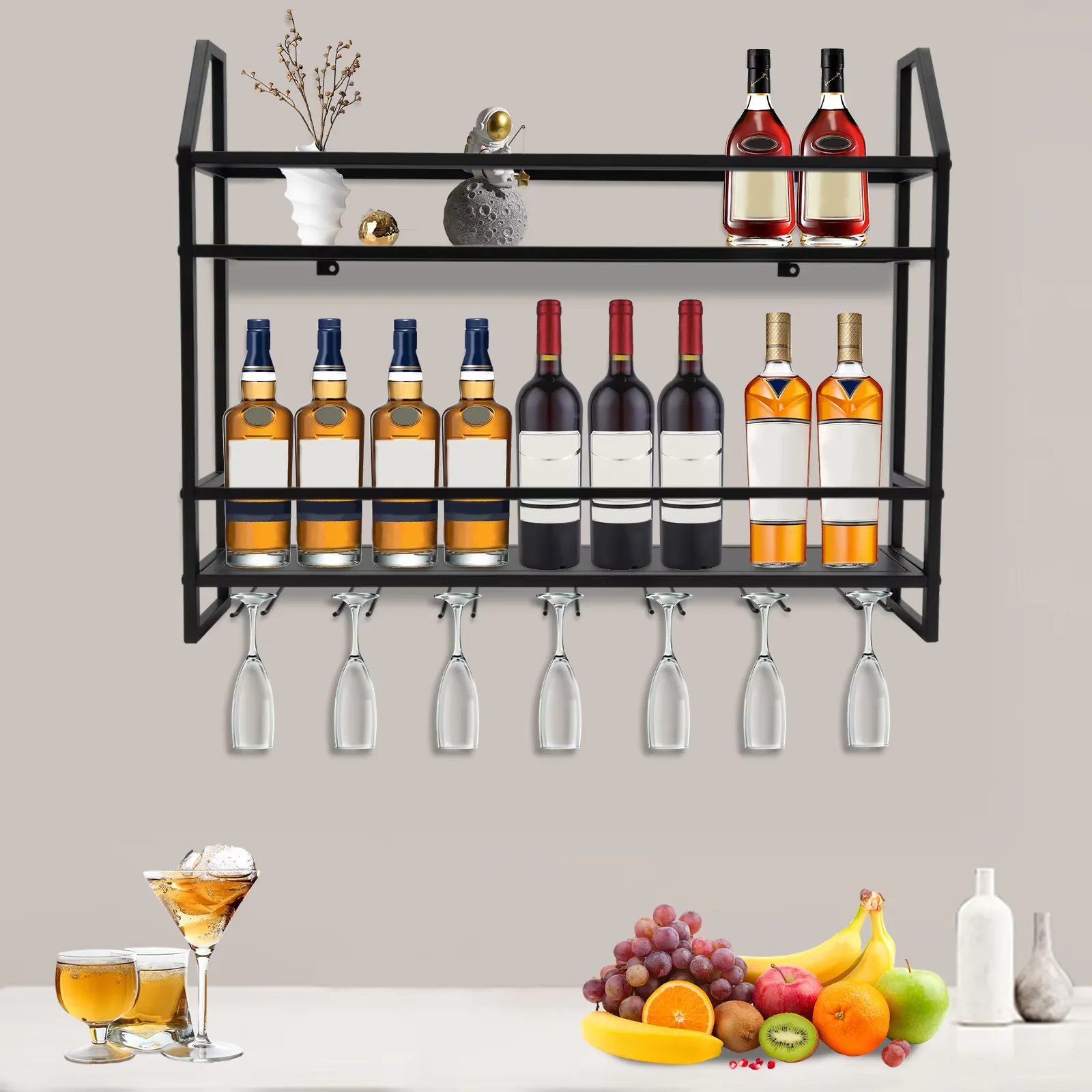 Home Bar Shelves - Bar Wine Shelf Wall-Mounted Bottle Holder
