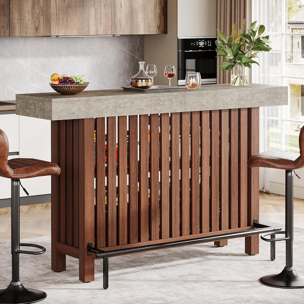 Home Bar And Cabinet - 63-Inch Large Home Bar Unit, 2-Tier