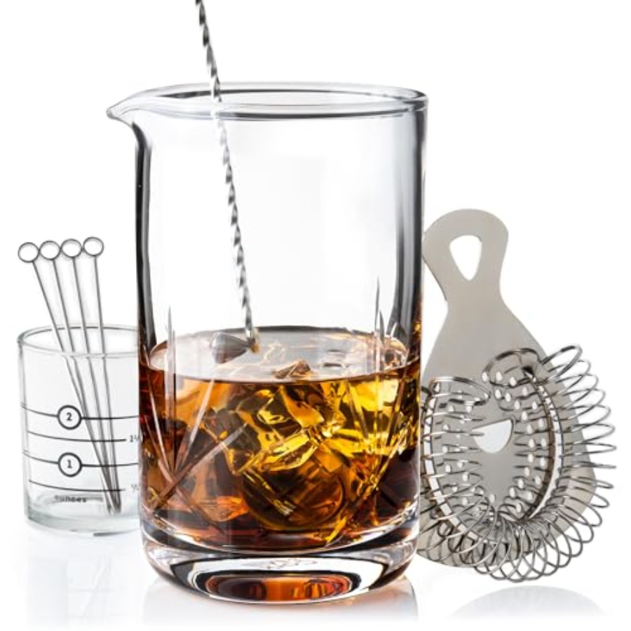 Home Bar Set - Cocktail Mixing Glass, Old Fashioned Kit,