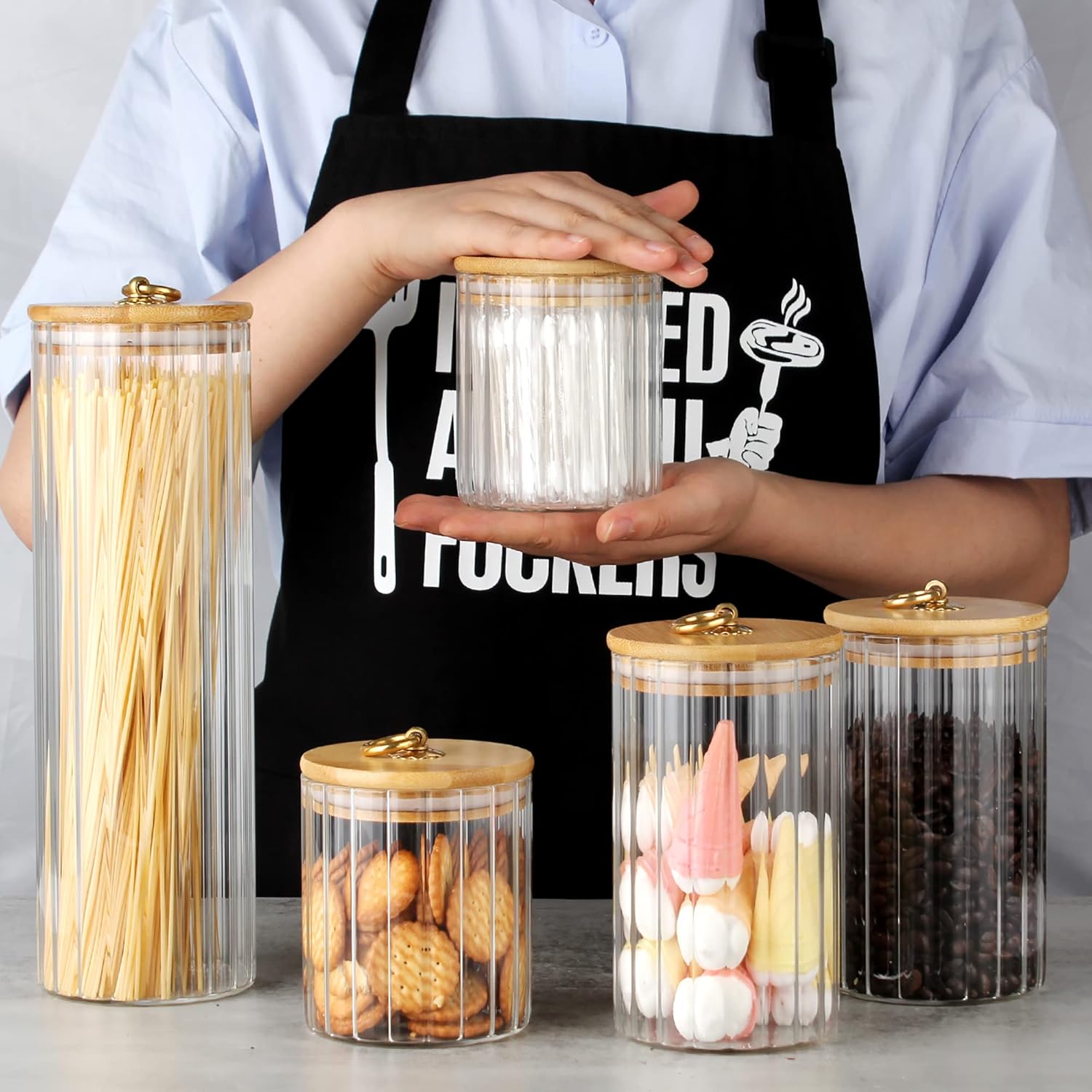 Glass Storage Jars Set of 5, D - Home Bar Set reseña y precio