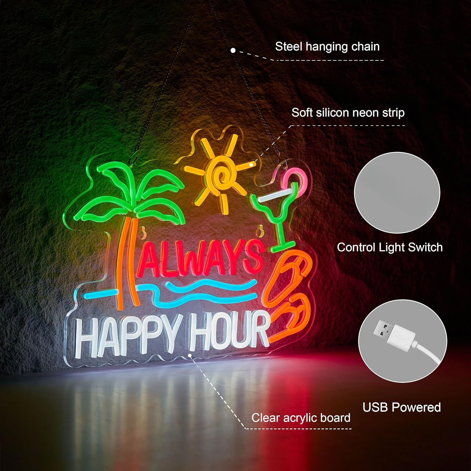 Always Happy Hour Beer Bar Neo - Home Bar Signs reseña y precio