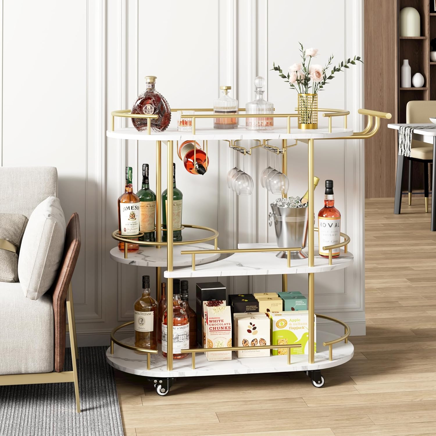 Gold Bar Carts with 4-Tiers St - Bar Cart Gold reseña y precio