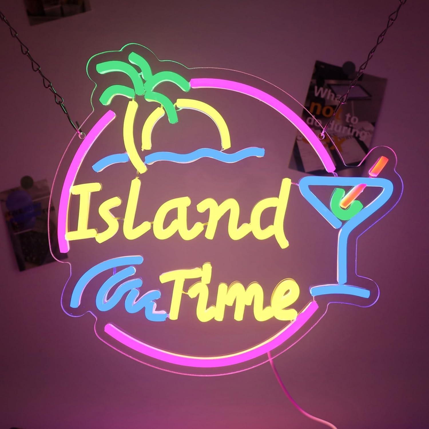 Island Time Neon Sign LED Ligh - Home Bar Signs reseña y precio