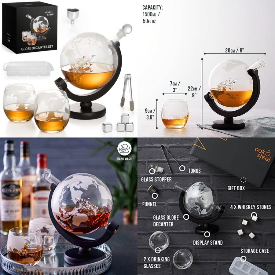 Oak Steel - 50 Oz Globe Whiske - Decanter Globe Set reseña y precio