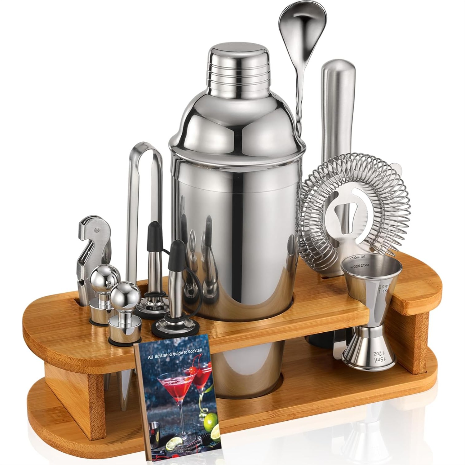 13-Piece Cocktail Shaker Set W - Home Bar Stand reseña y precio