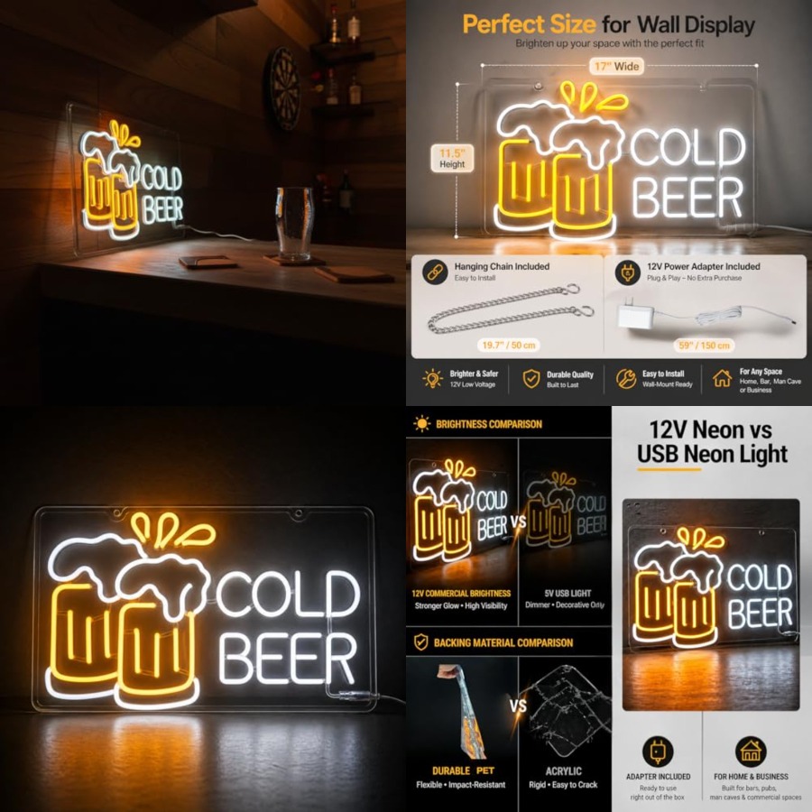 Cold Beer Neon Sign for Busine - Home Bar Signs reseña y precio