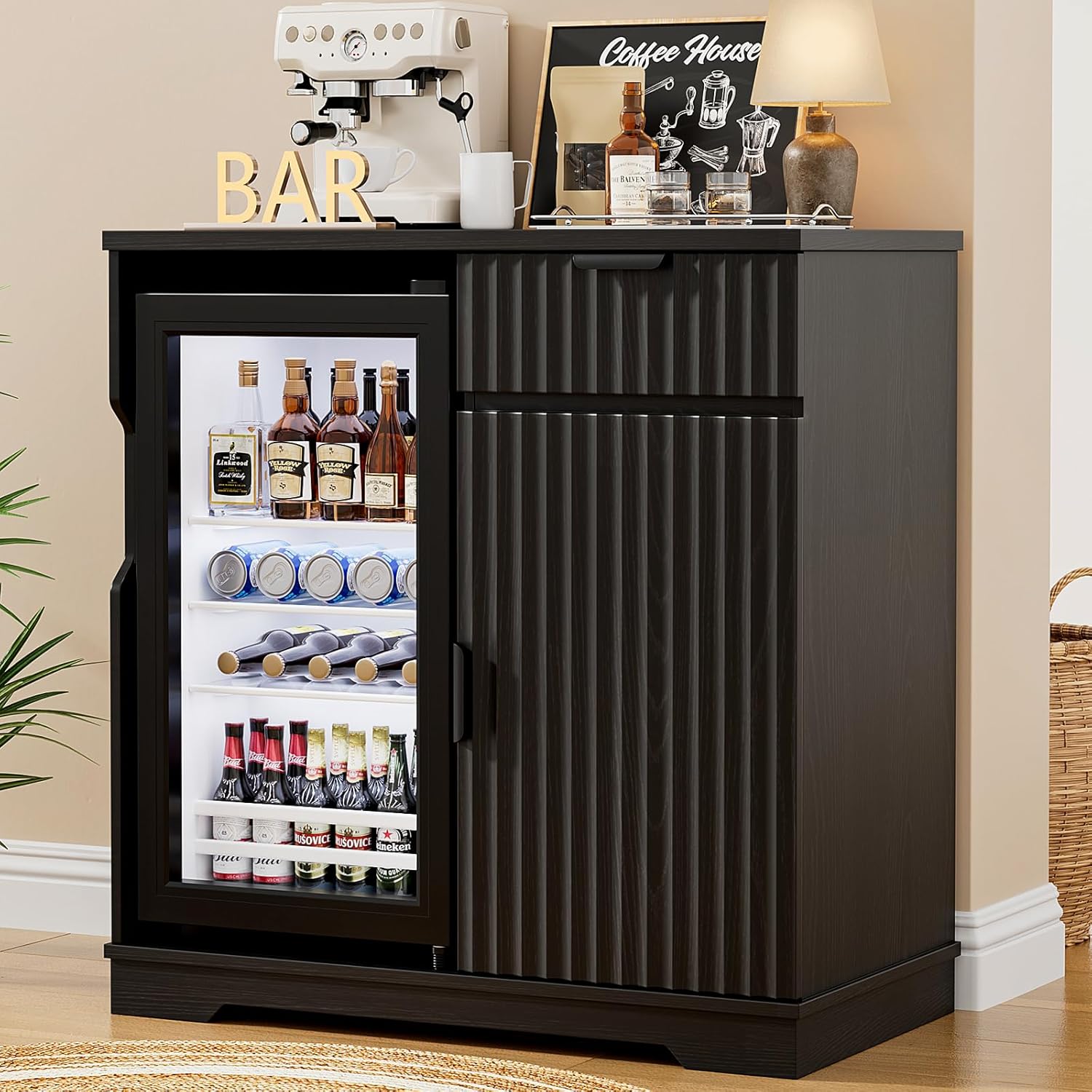 Fluted Coffee Bar Cabinet with - Home Bar And Cabinet reseña y precio