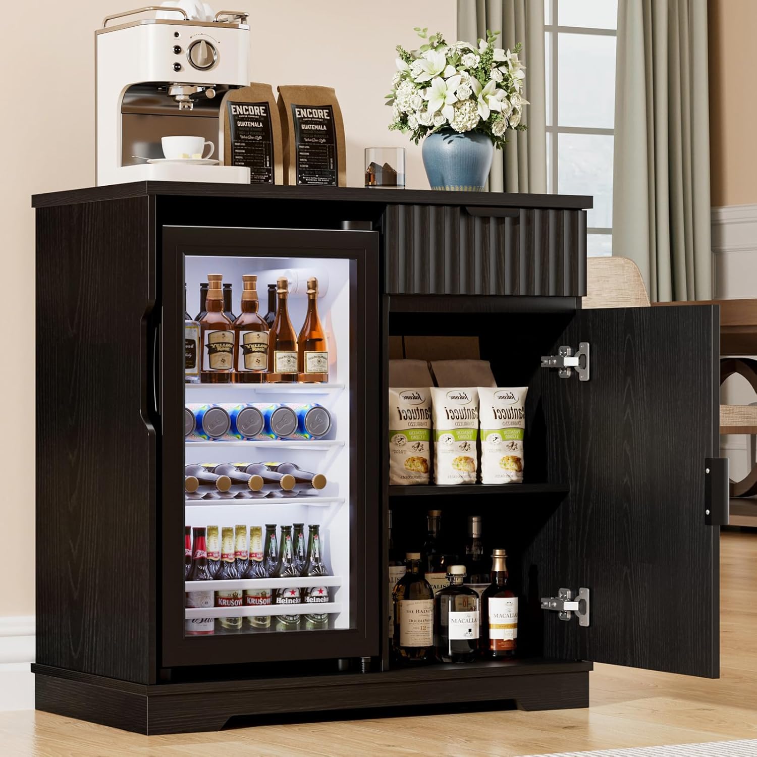 Fluted Coffee Bar Cabinet with - Home Bar And Cabinet reseña y precio