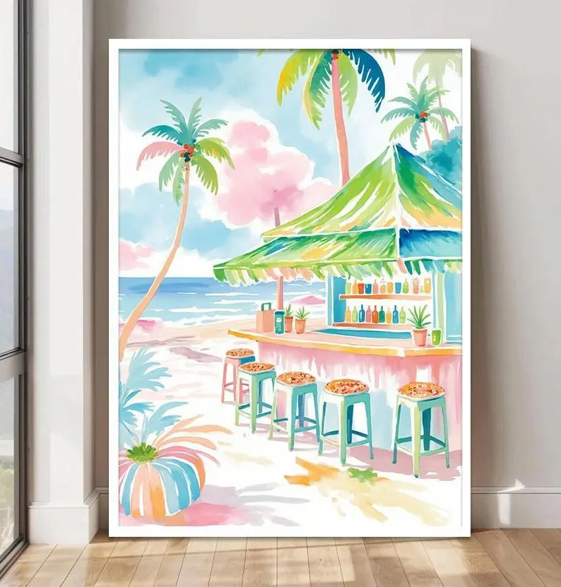 Boho Tropical Watercolor Wall  - Home Bar Set reseña y precio