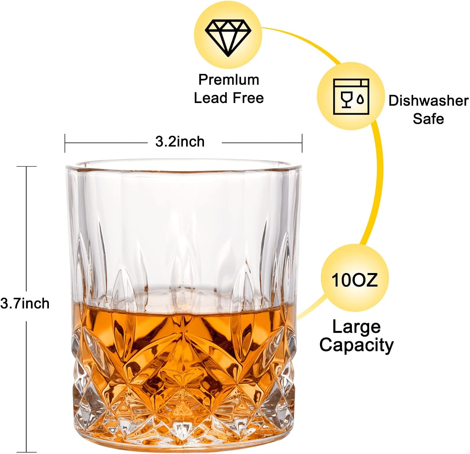 Whiskey Rocks Glass Set of 4 w - Old Fashioned Glass reseña y precio
