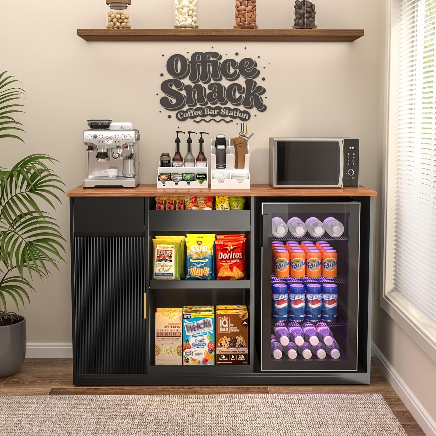 Snack Bar Cabinet with Fridge  - Home Bar Shelves reseña y precio