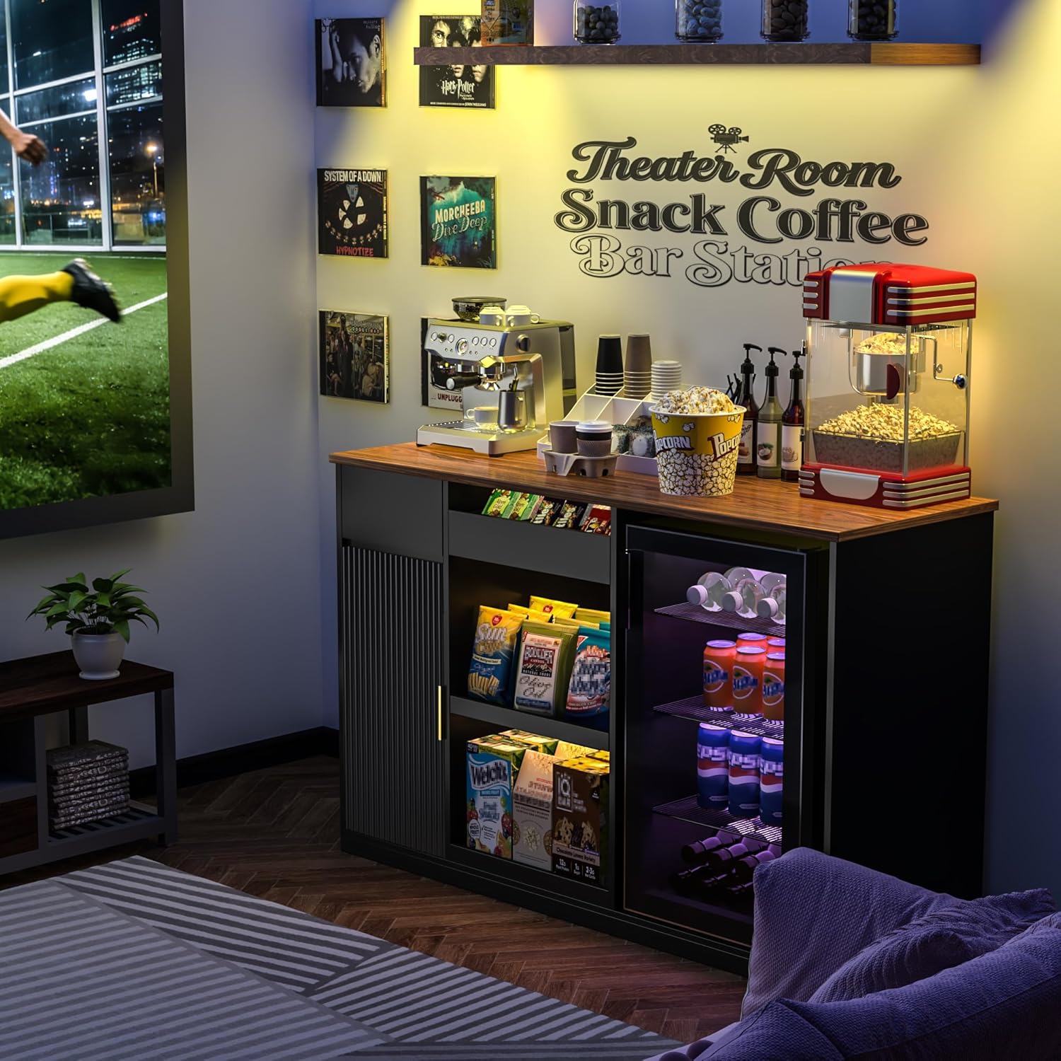 Snack Bar Cabinet with Fridge  - Home Bar Shelves reseña y precio