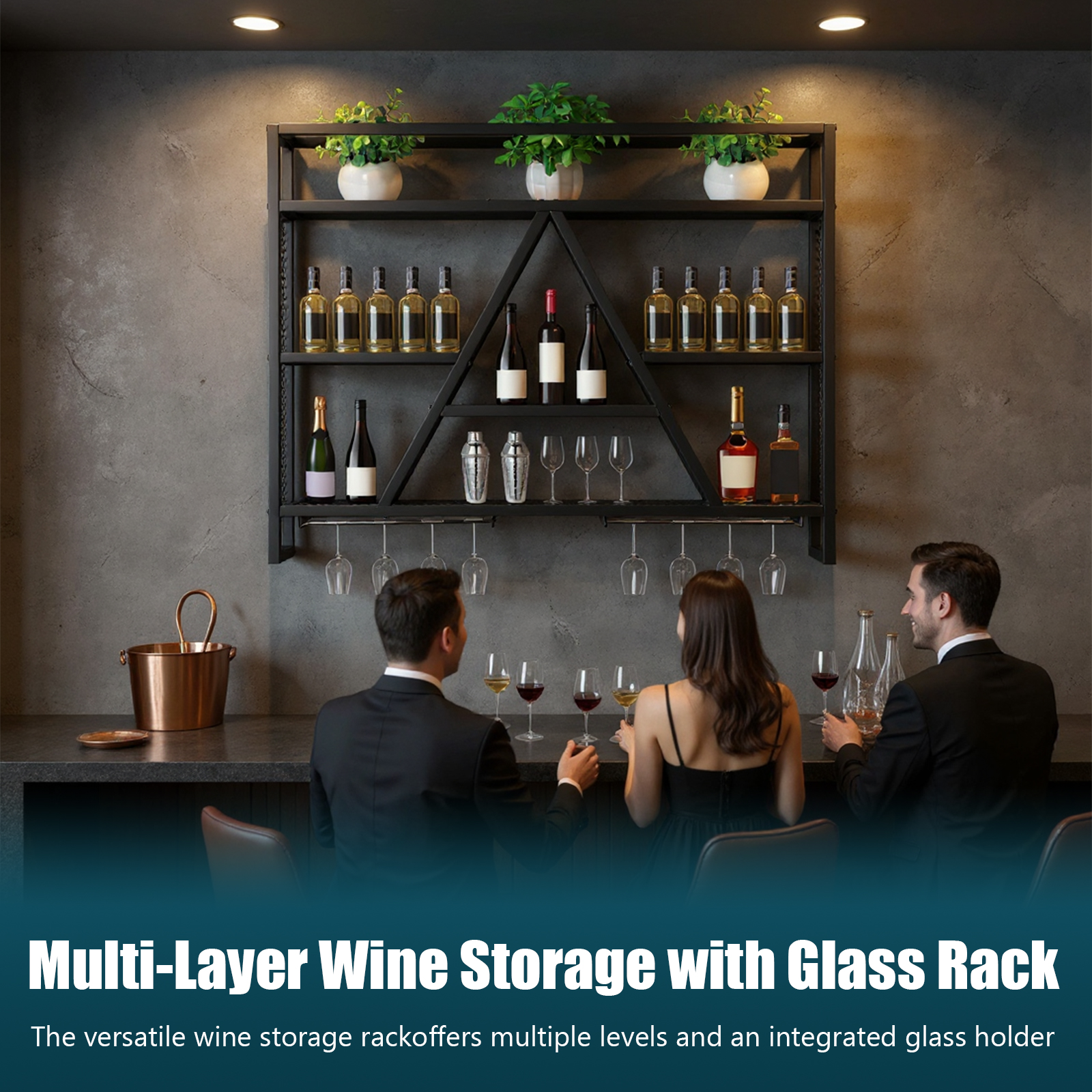 Metal Bottle & Glass Holder Mu - Home Bar Shelves reseña y precio
