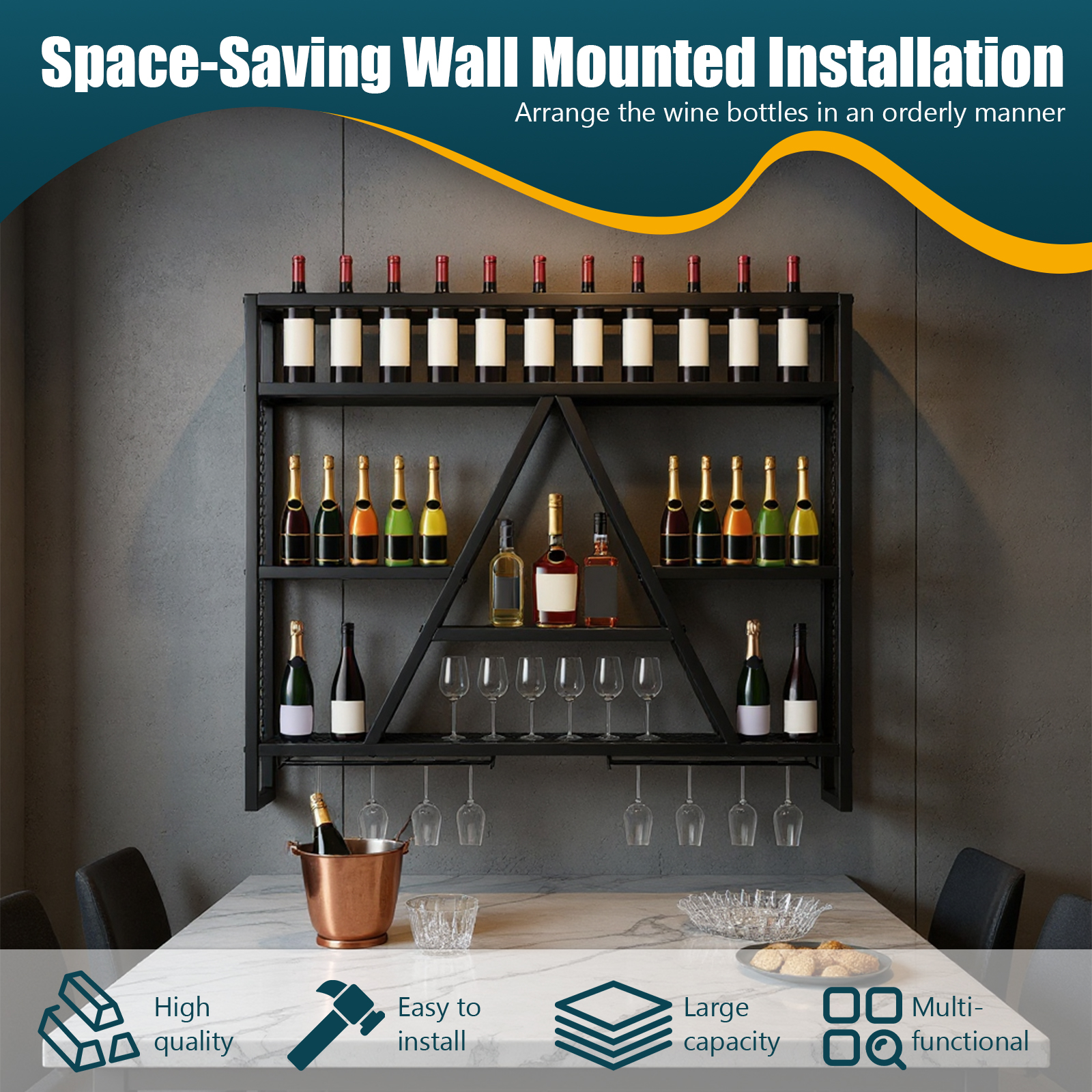 Metal Bottle & Glass Holder Mu - Home Bar Shelves reseña y precio