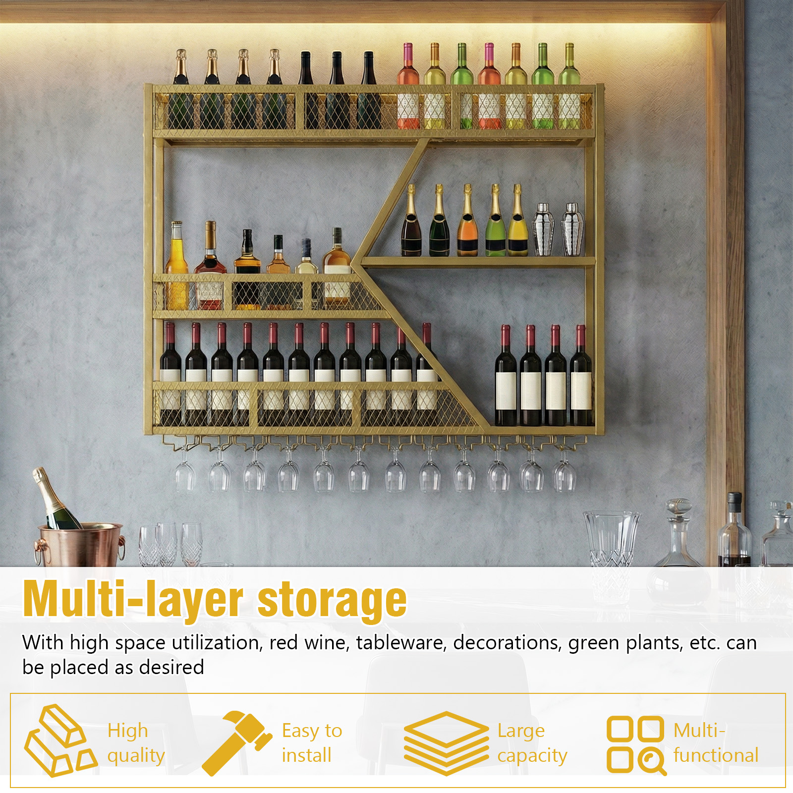 39in 3-Tiers Floating Bar Shel - Home Bar Shelves reseña y precio