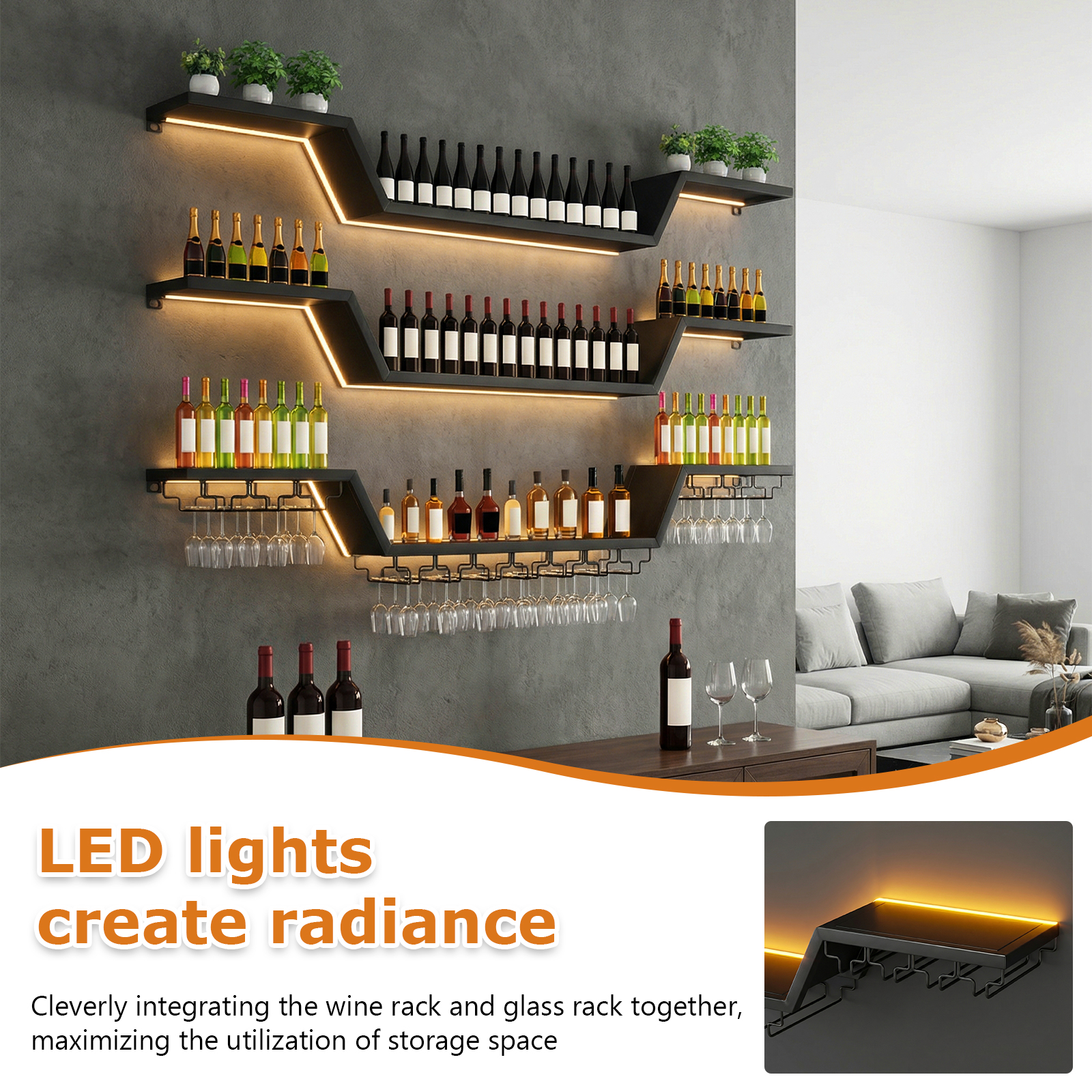 140x20cm Wall-Mount LED Wine R - Home Bar Shelves reseña y precio