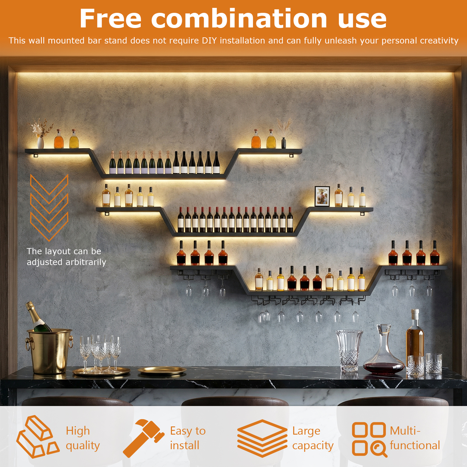 140x20cm Wall-Mount LED Wine R - Home Bar Shelves reseña y precio