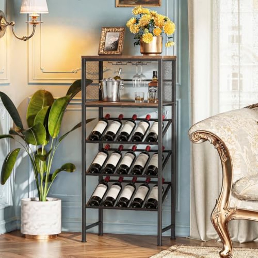 Corner Wine Rack with Glass Ho - Home Bar Shelves reseña y precio